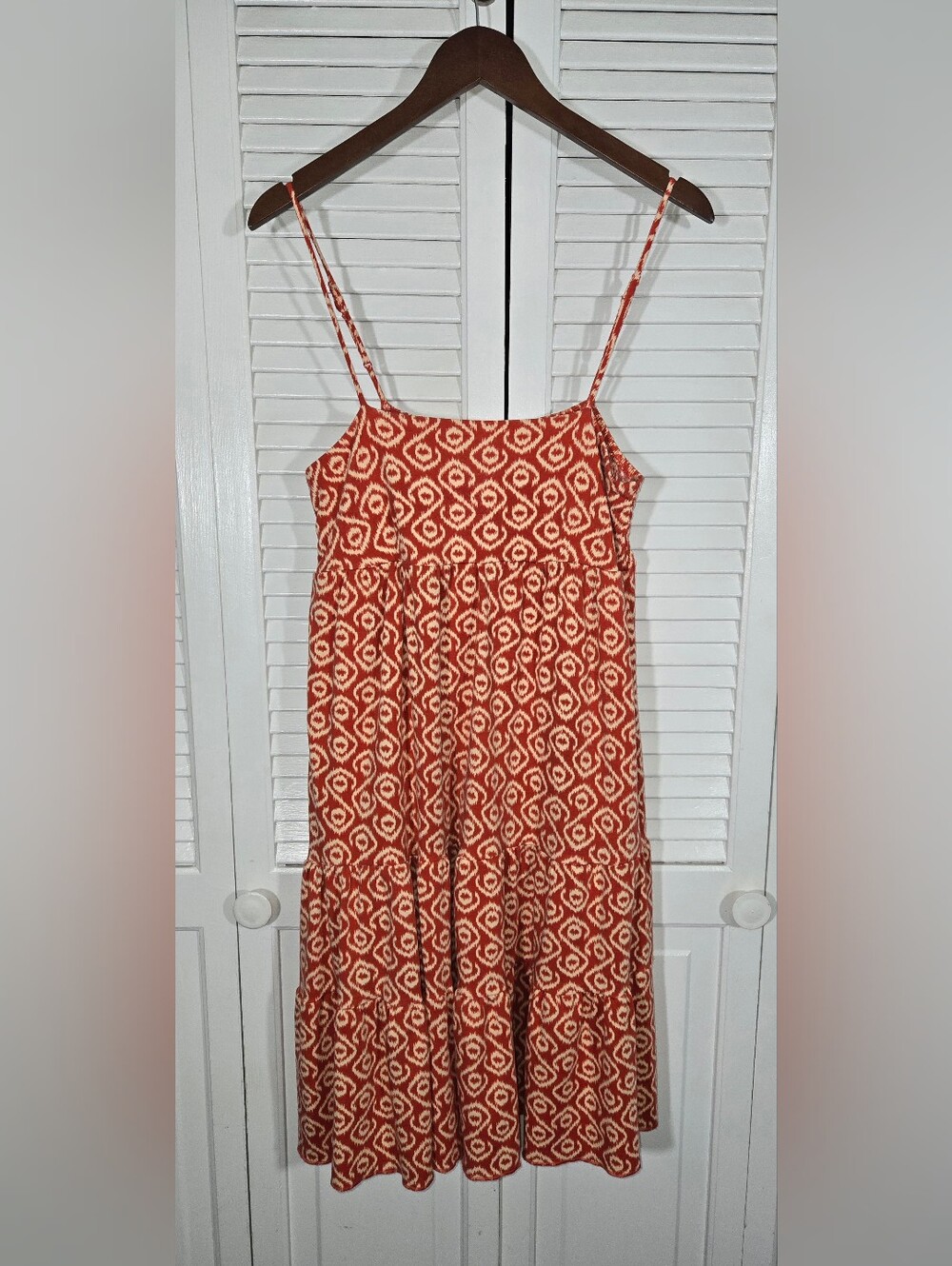 Mossimo Supply Co Orange White Aztec Geometric Tiered Spaghetti Strap Sundress L